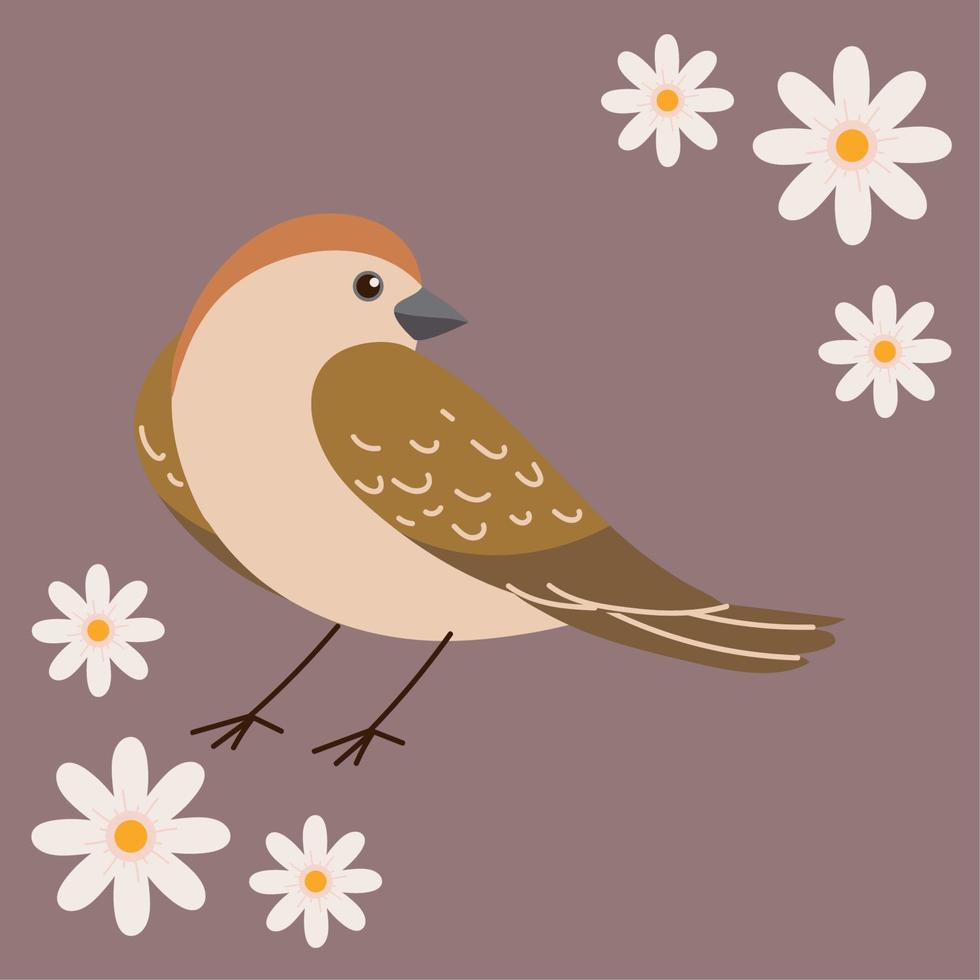bird at flowers vector