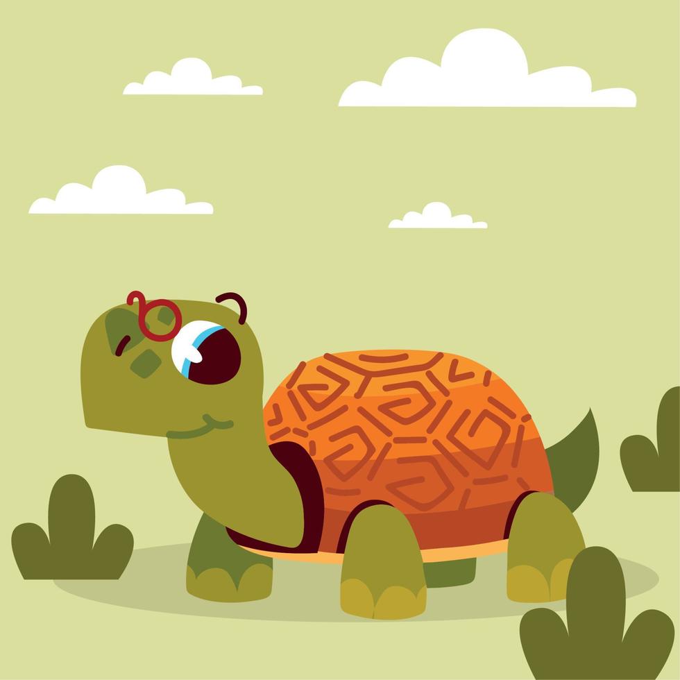 cute turtle with glasses vector