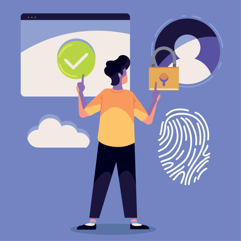man looking cybersecurity on screen vector