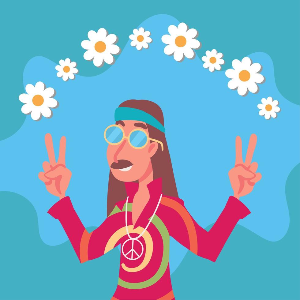 hombre hippie divertido vector