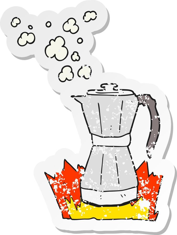 retro distressed sticker of a cartoon stovetop espresso maker vector