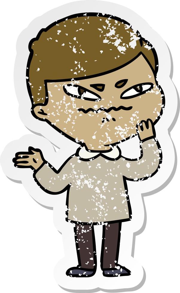 distressed sticker of a cartoon angry man vector