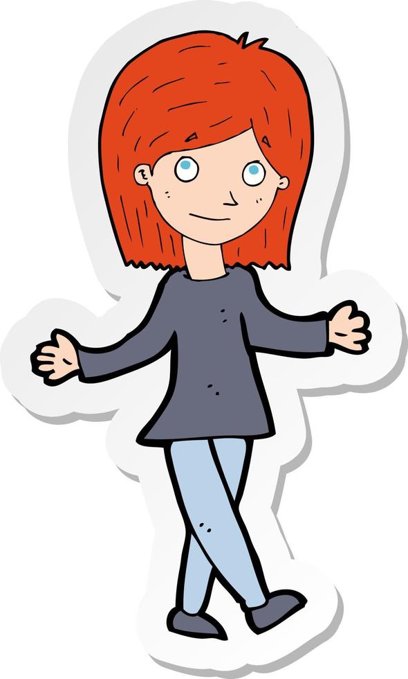 sticker of a cartoon woman with no worries vector