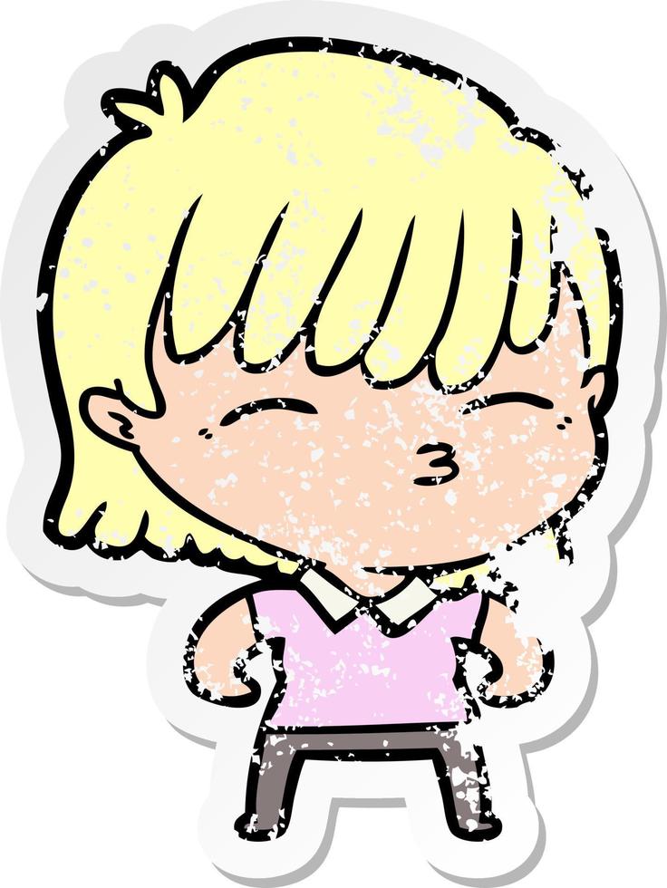 distressed sticker of a cartoon woman vector