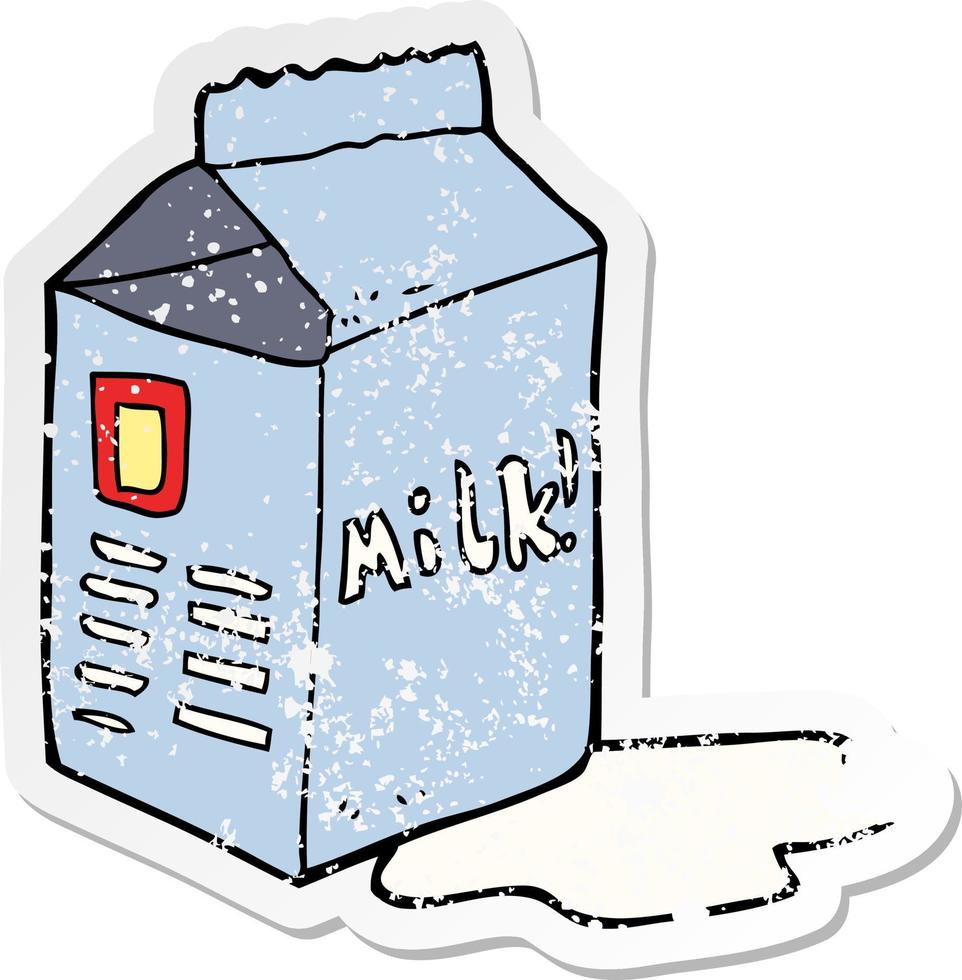 distressed sticker of a cartoon milk carton vector