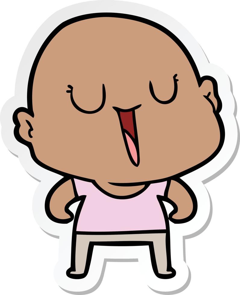 sticker of a happy cartoon bald man vector