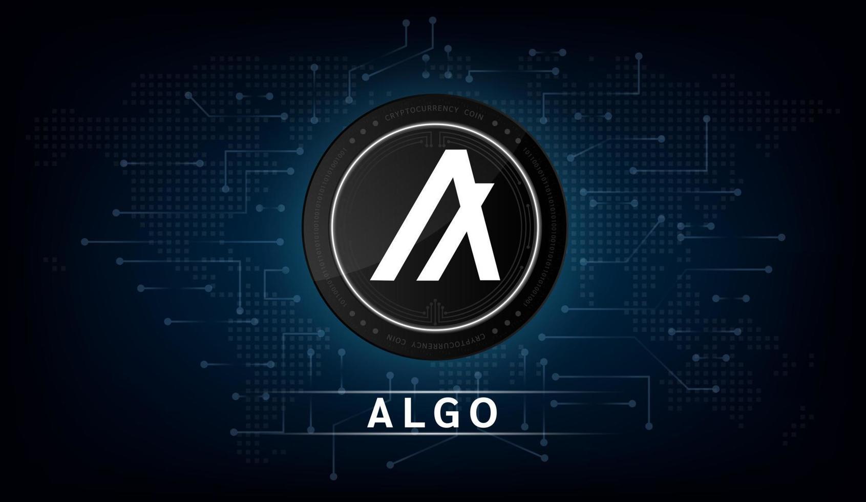 Algorand coin cryptocurrency token symbol. Coin icon on dark background. Technology for finance in International stock blockchain. Vector illustration.