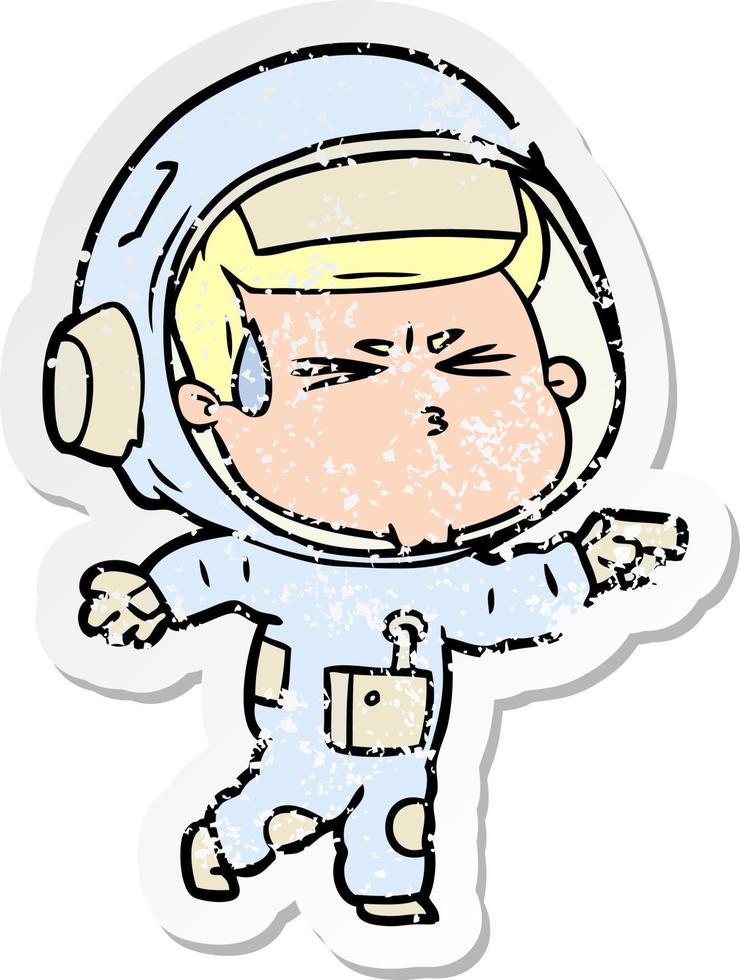 distressed sticker of a cartoon stressed astronaut vector