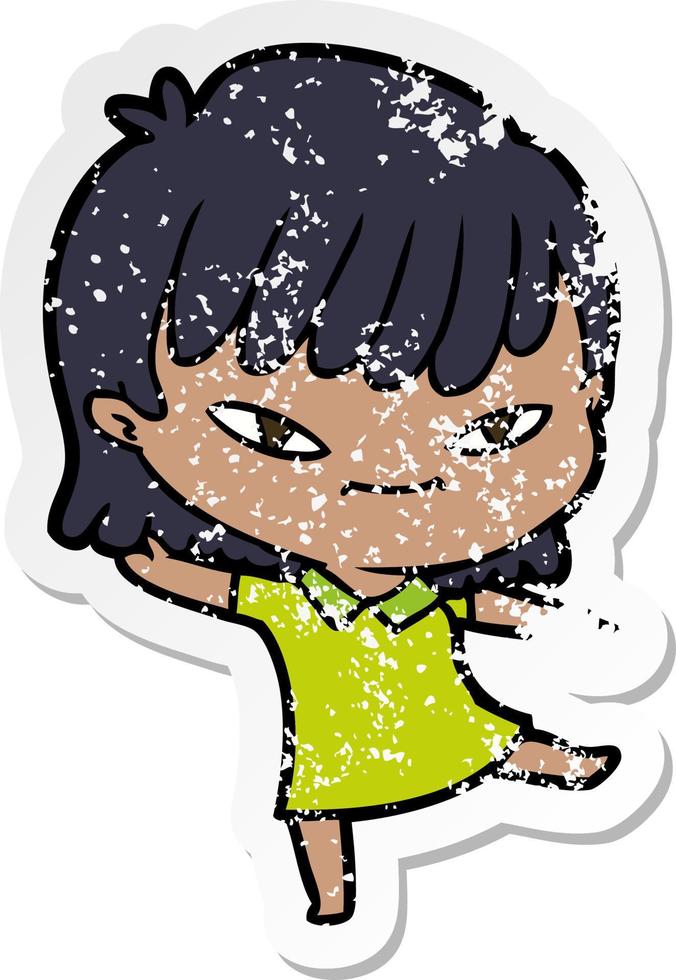 distressed sticker of a cartoon woman vector