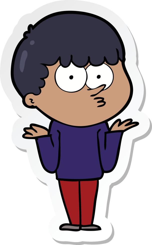sticker of a cartoon curious boy shrugging shoulders vector