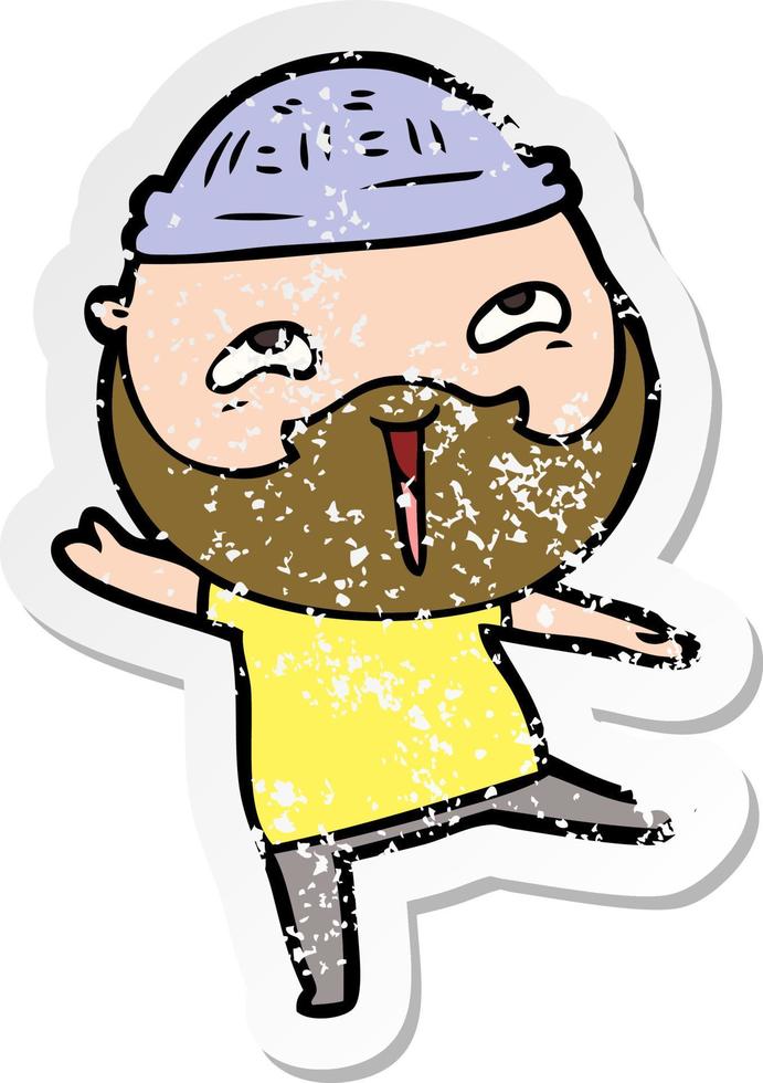 distressed sticker of a cartoon happy bearded man vector