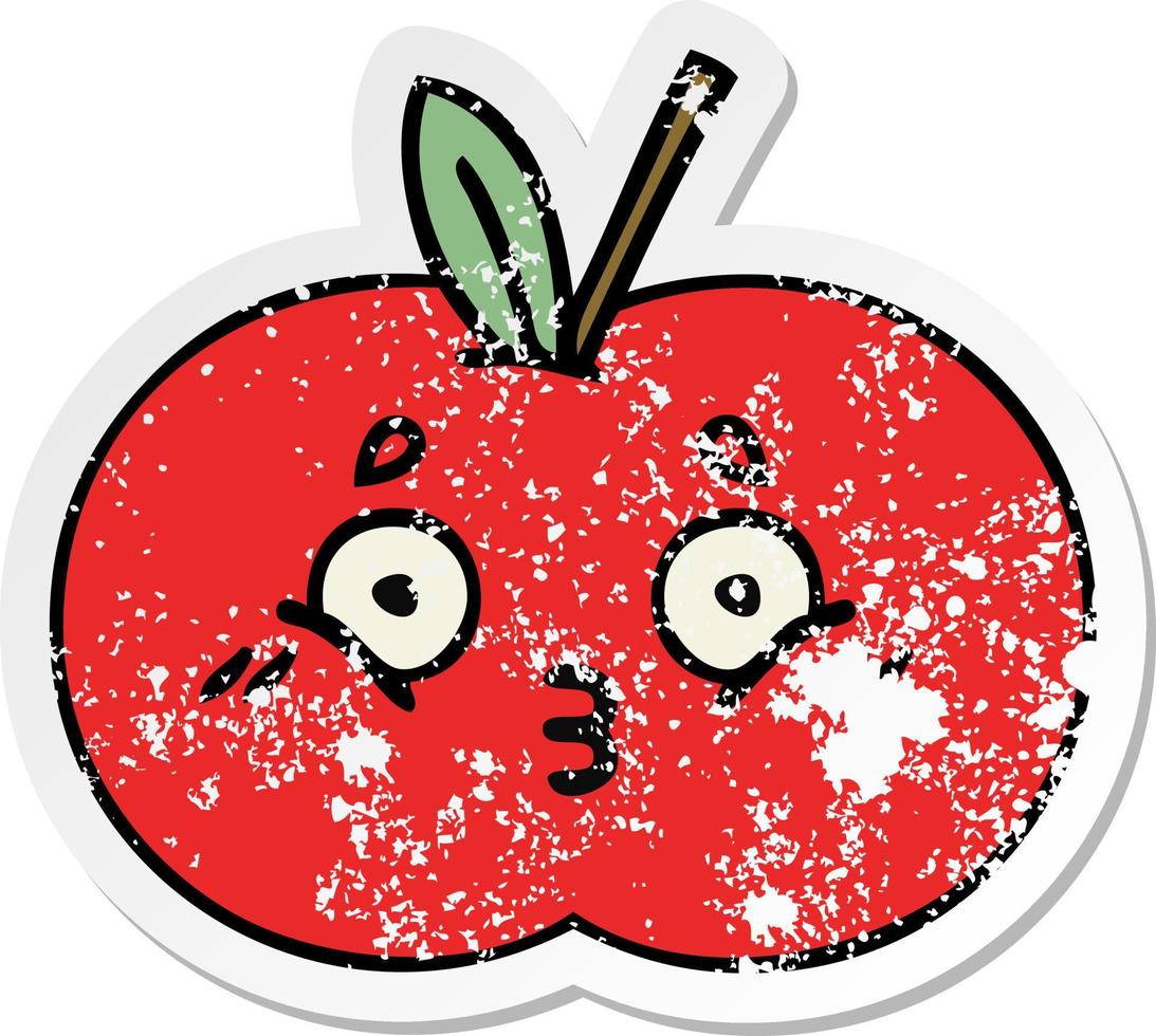 distressed sticker of a cute cartoon red apple vector