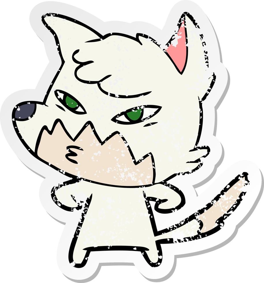 distressed sticker of a clever cartoon fox vector