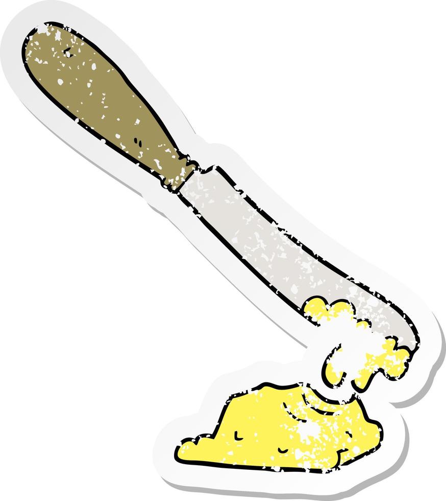 distressed sticker of a cartoon knife spreading butter vector