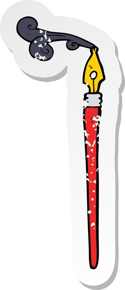 retro distressed sticker of a cartoon ink pen vector
