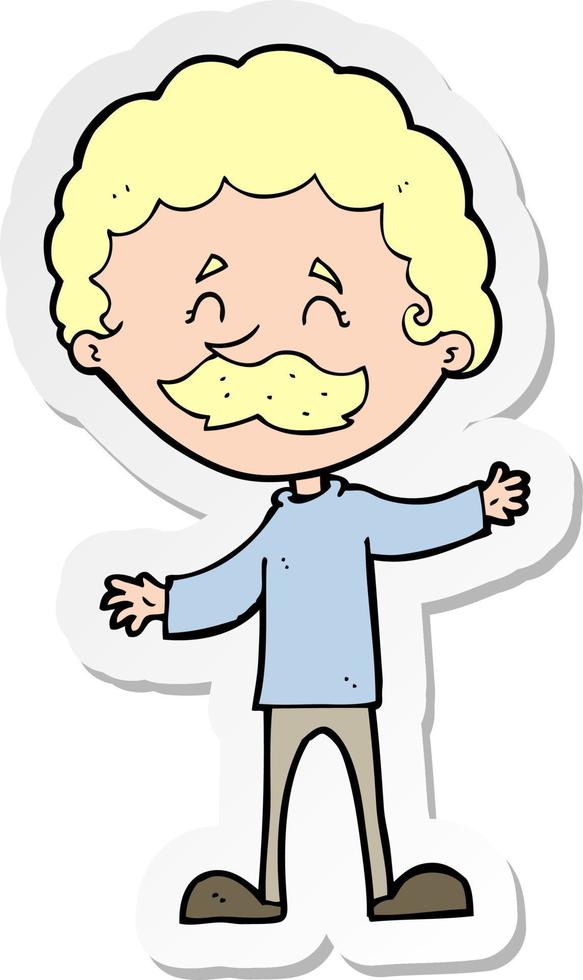 sticker of a cartoon happy man with mustache vector