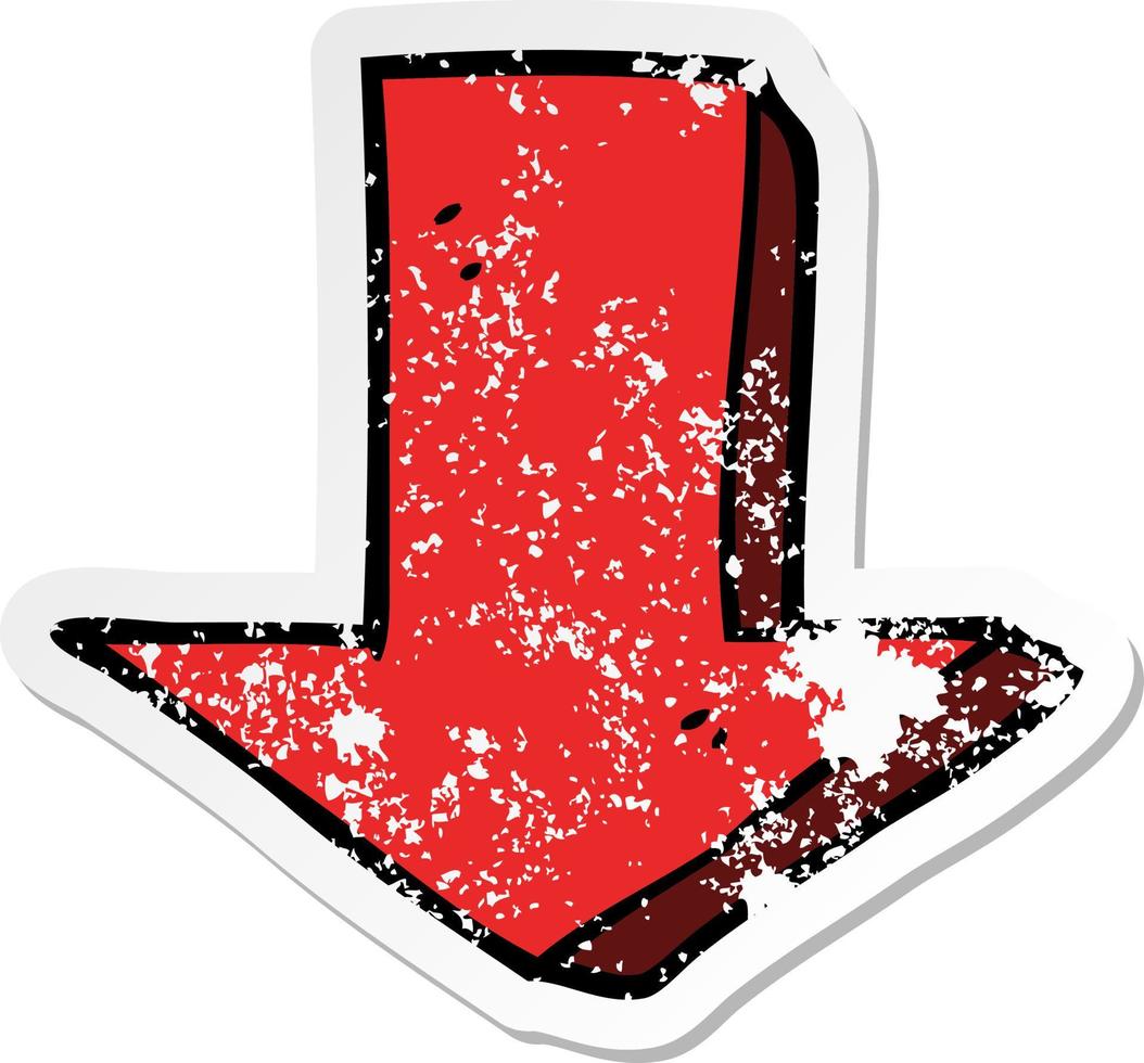 distressed sticker of a cartoon pointing arrow vector