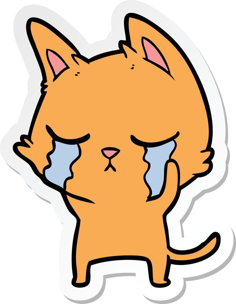 sticker of a crying cartoon cat vector