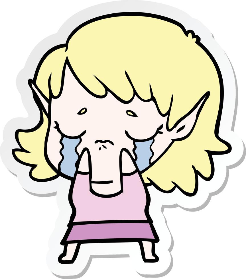 sticker of a cartoon crying elf girl vector