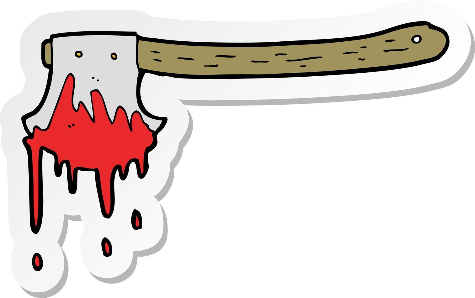 sticker of a cartoon bloody axe vector