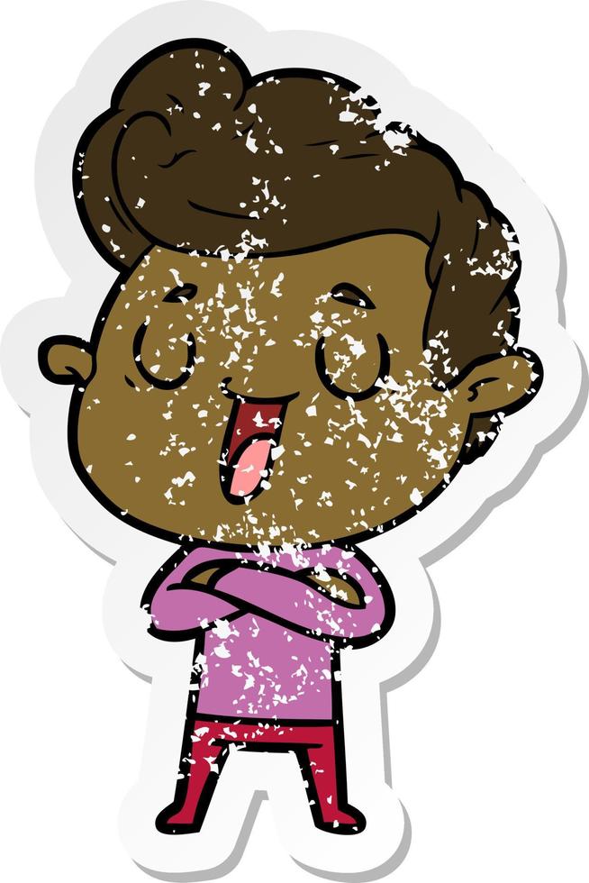 distressed sticker of a happy cartoon man vector