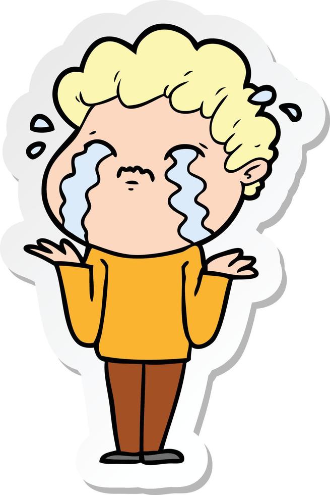 sticker of a cartoon man crying vector