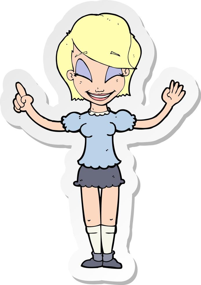 sticker of a cartoon pretty girl with idea vector