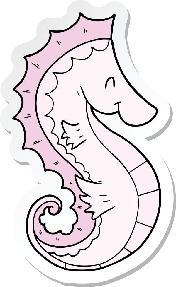 sticker of a cartoon sea horse vector