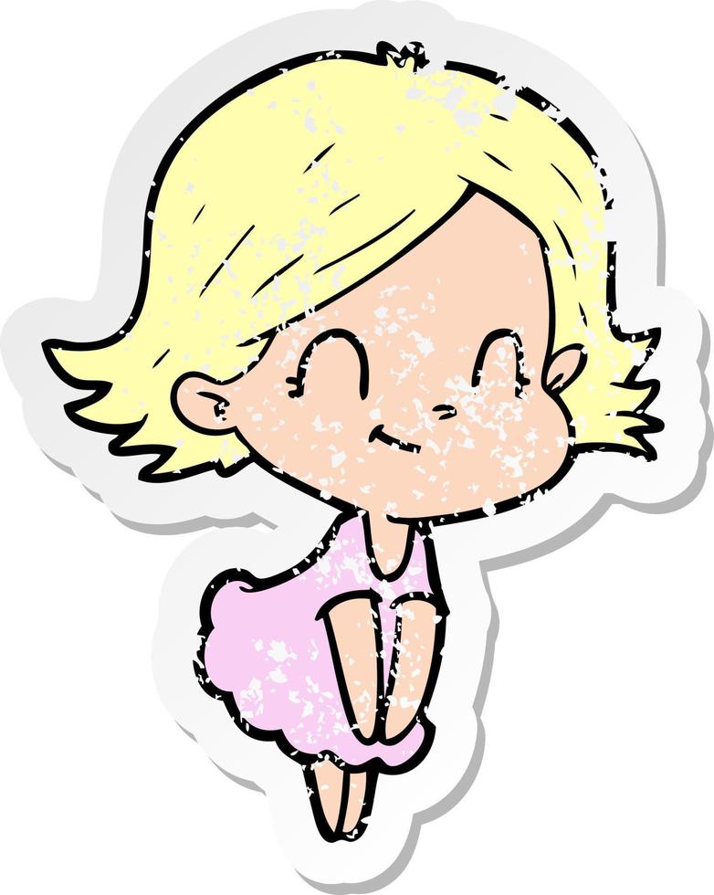 distressed sticker of a cartoon friendly girl vector