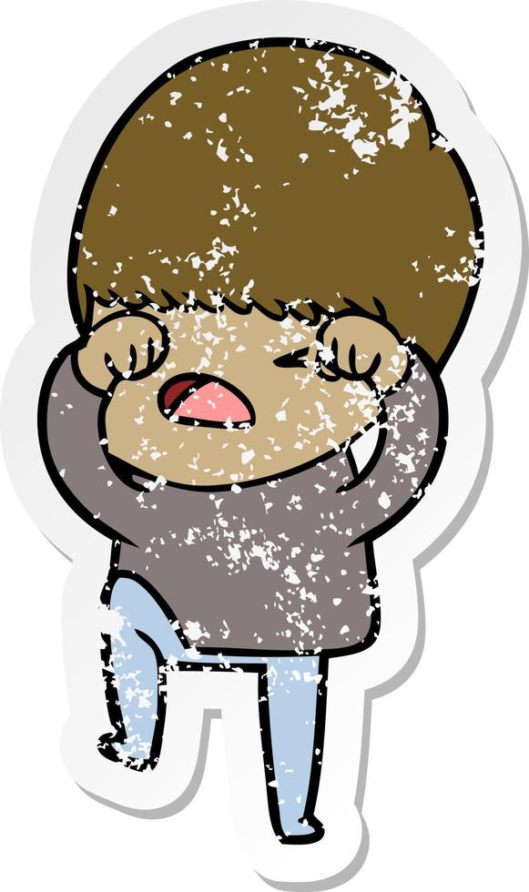 distressed sticker of a cartoon stressed man vector