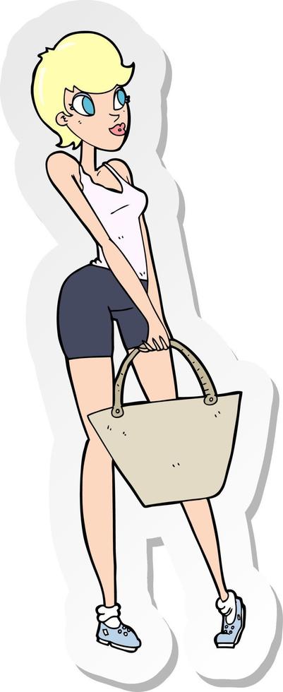 sticker of a cartoon attractive woman shopping vector