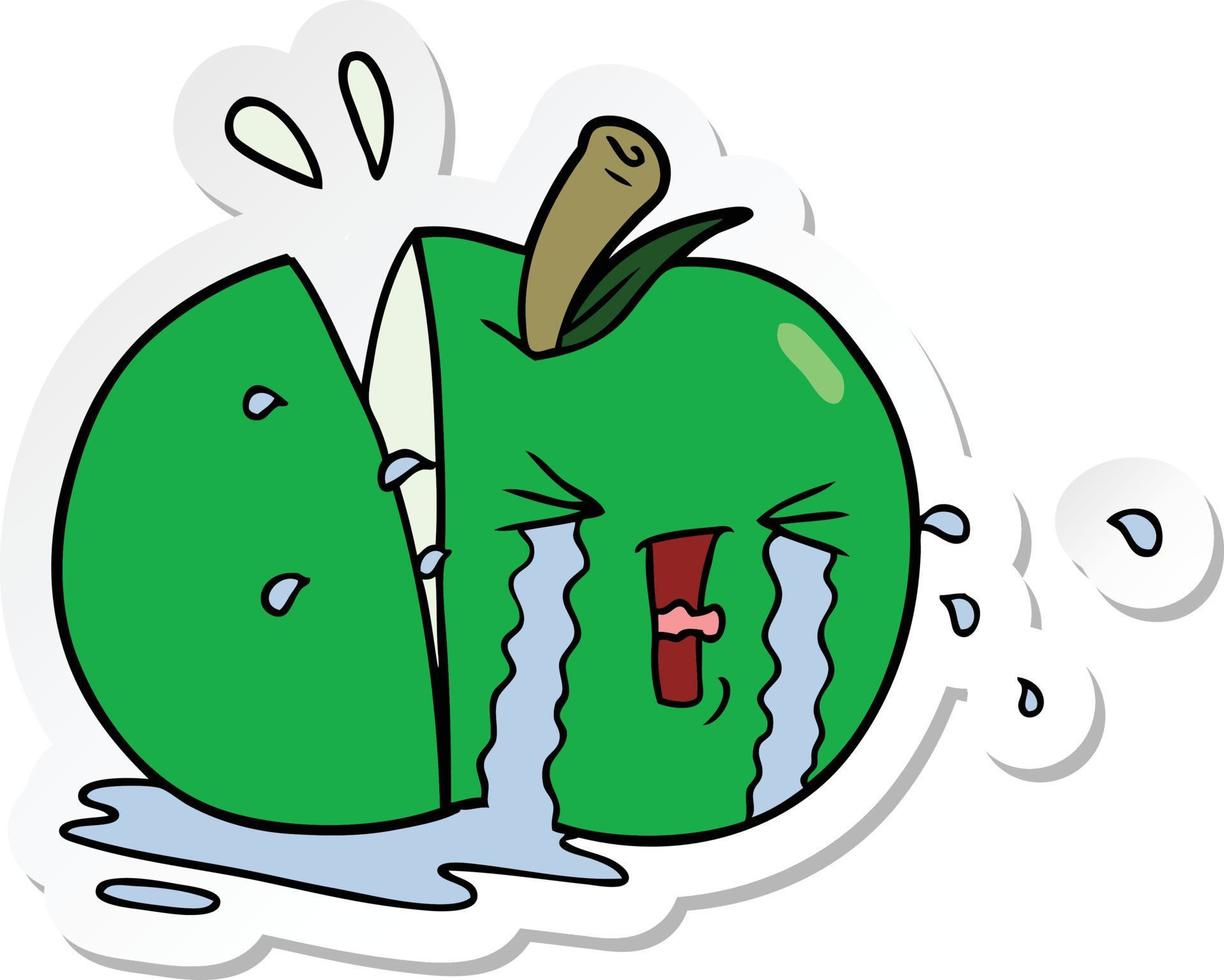 sticker of a cartoon apple crying vector