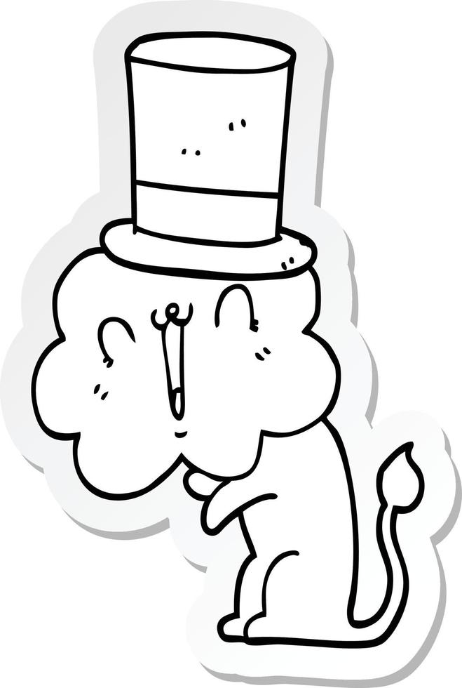 sticker of a cute cartoon lion wearing top hat vector