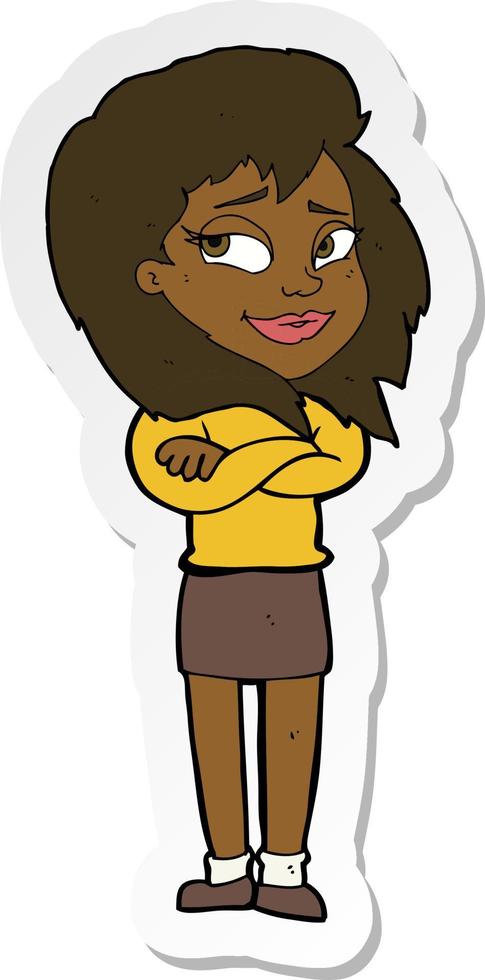 sticker of a cartoon woman with crossed arms vector