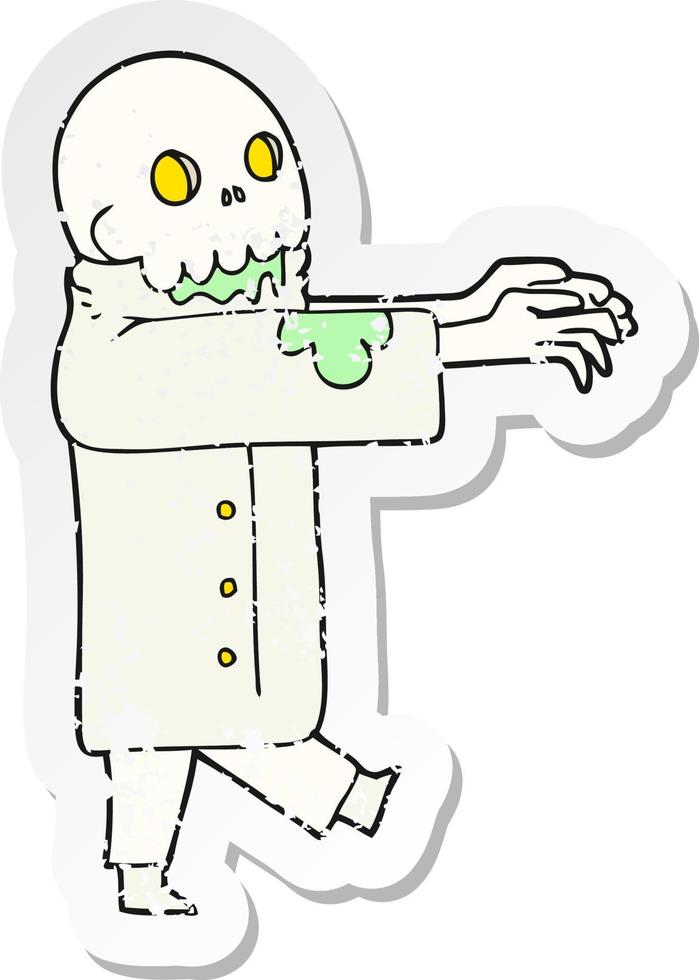 retro distressed sticker of a cartoon zombie vector