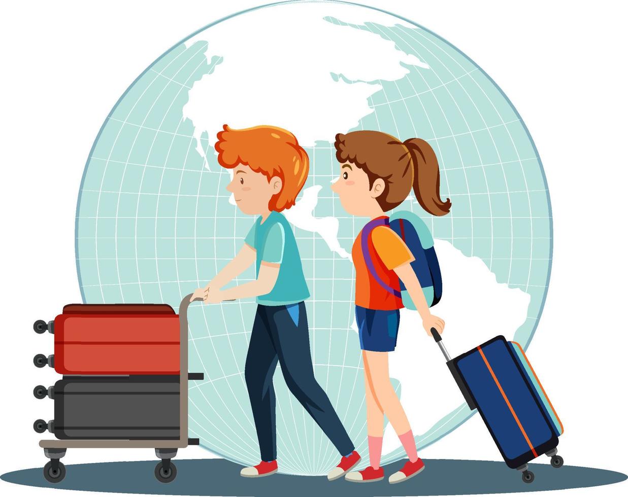Tourist couple with luggages vector