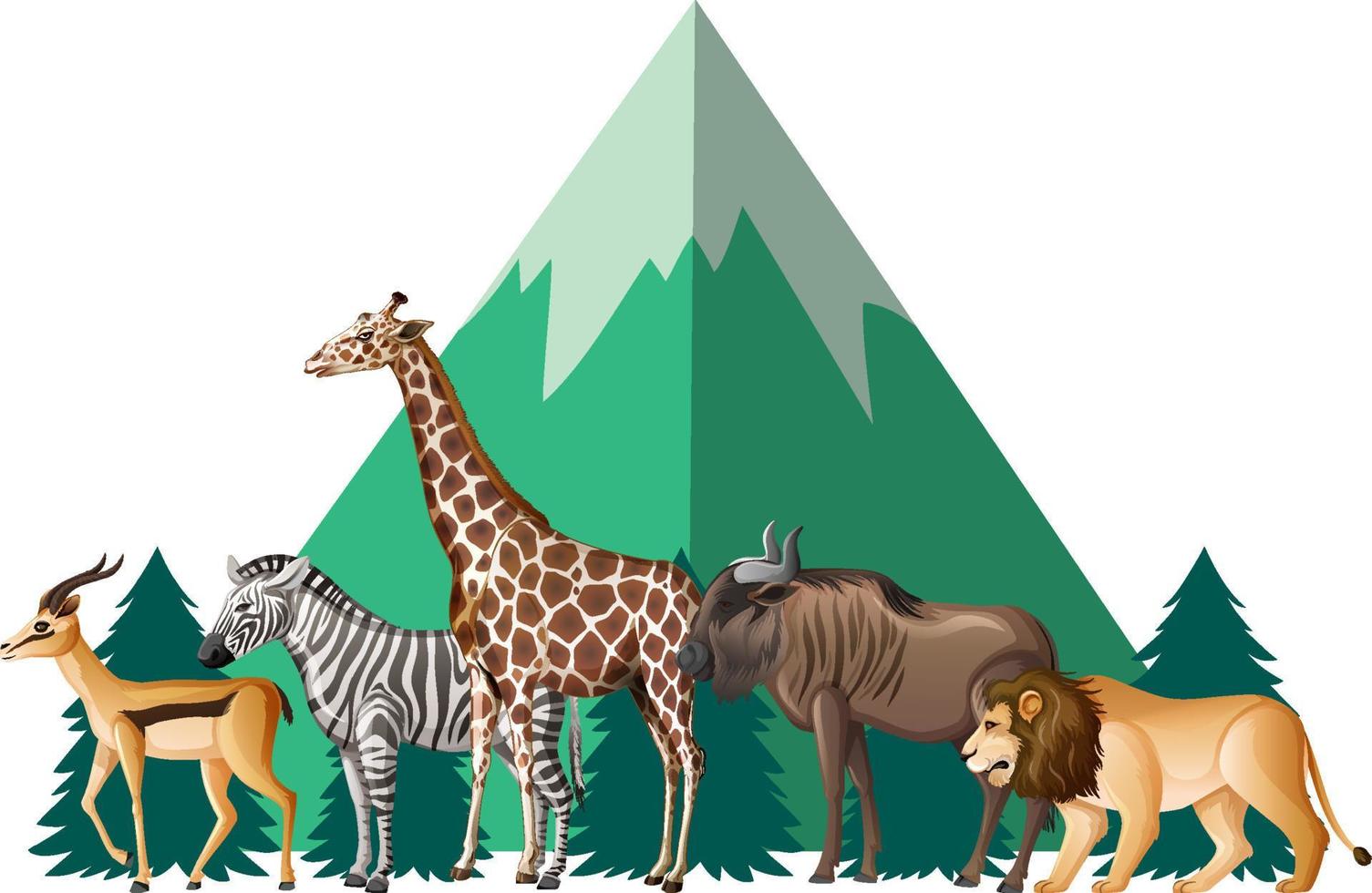Wild animals with pyramid mountain vector