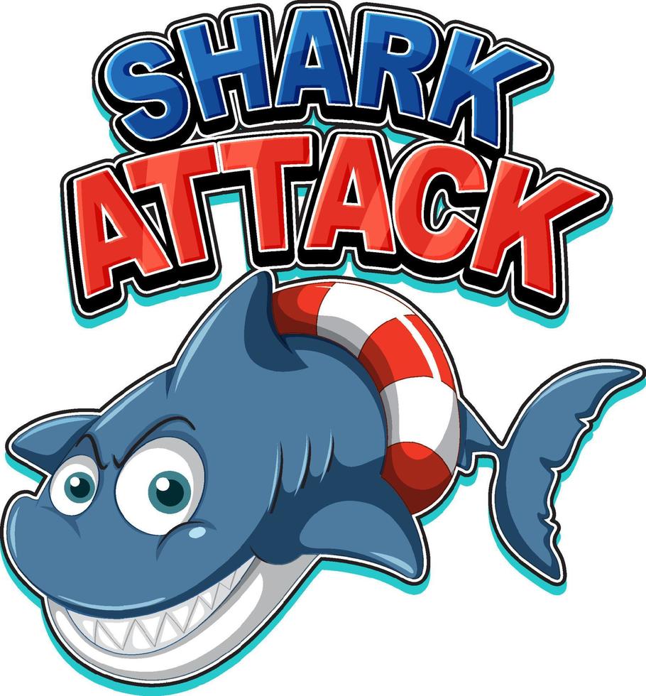 Shark attack icon with cute shark cartoon character vector