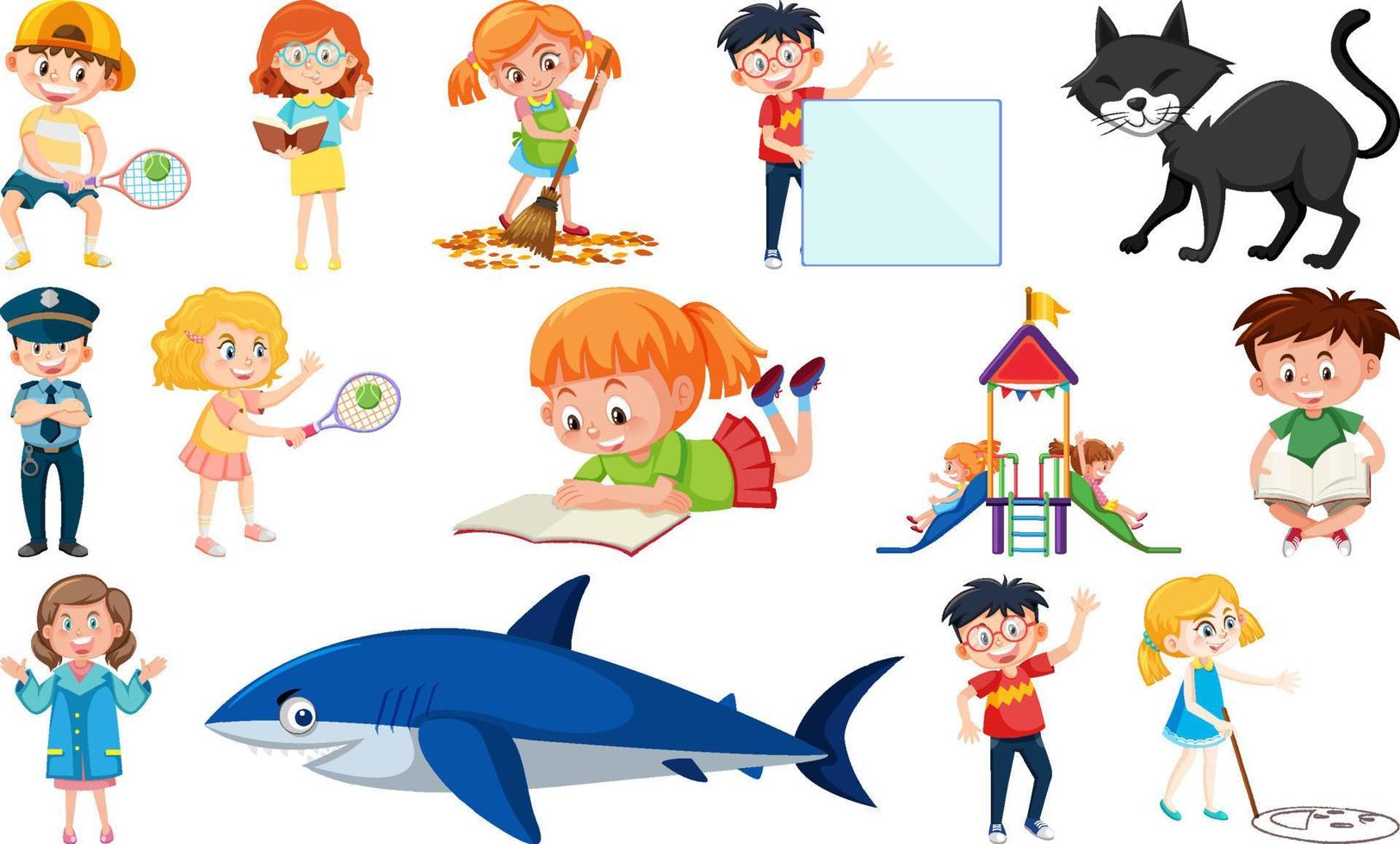 Set of different cute kids and objects vector