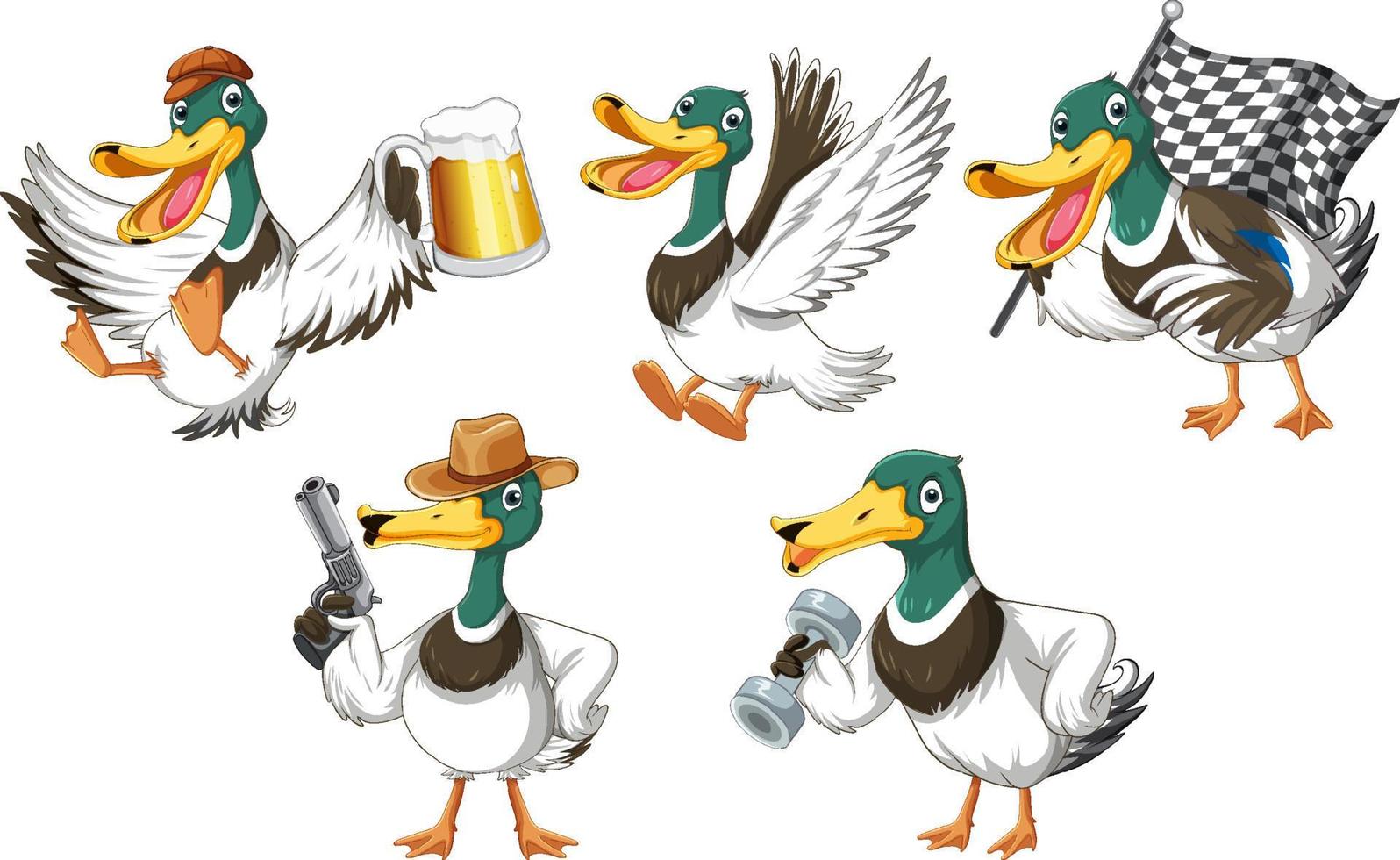 Set of duckling doing different activities vector