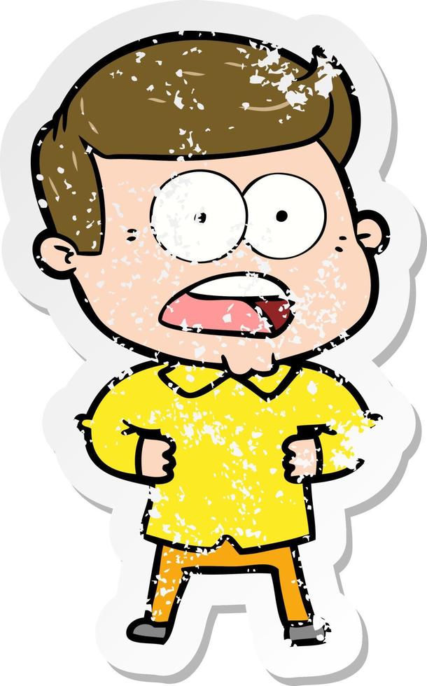 distressed sticker of a cartoon shocked man vector