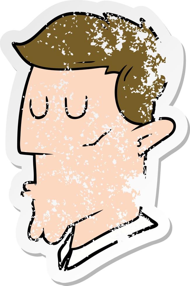 distressed sticker of a cartoon serious man vector