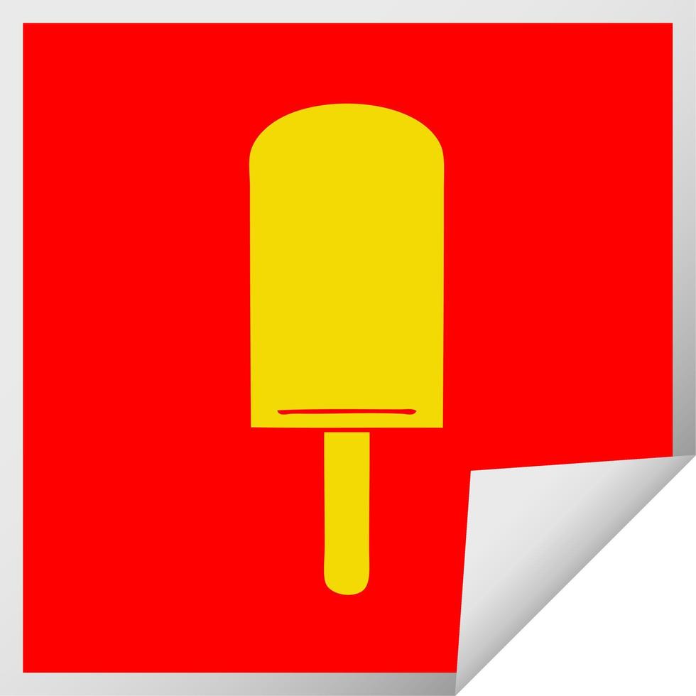 quirky square peeling sticker cartoon orange ice lolly vector