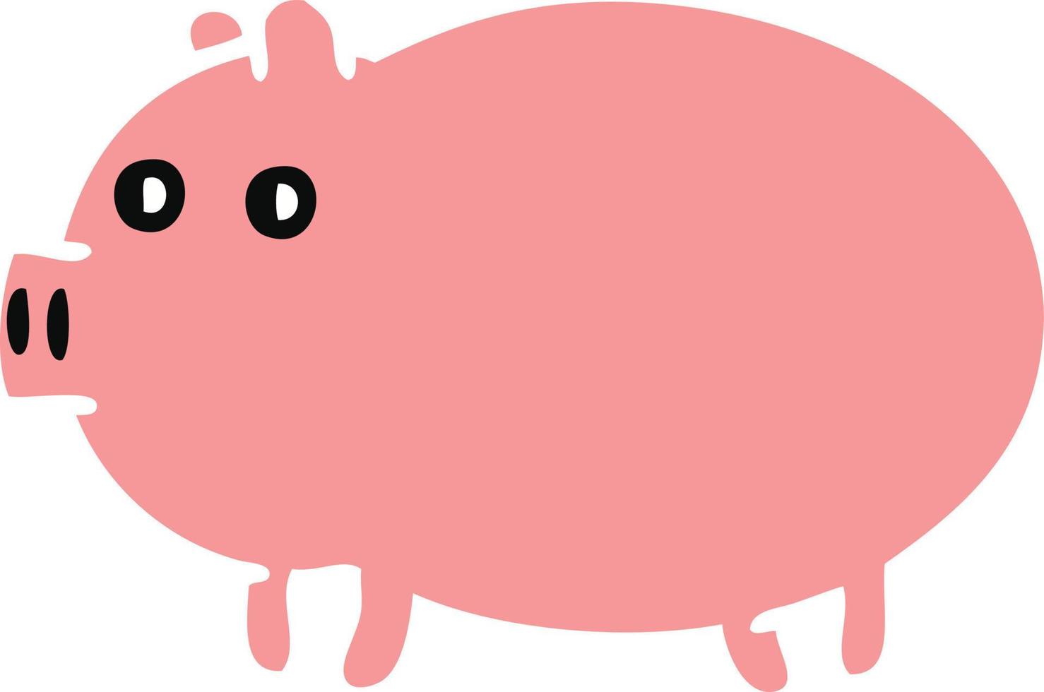 flat color retro cartoon fat pig vector