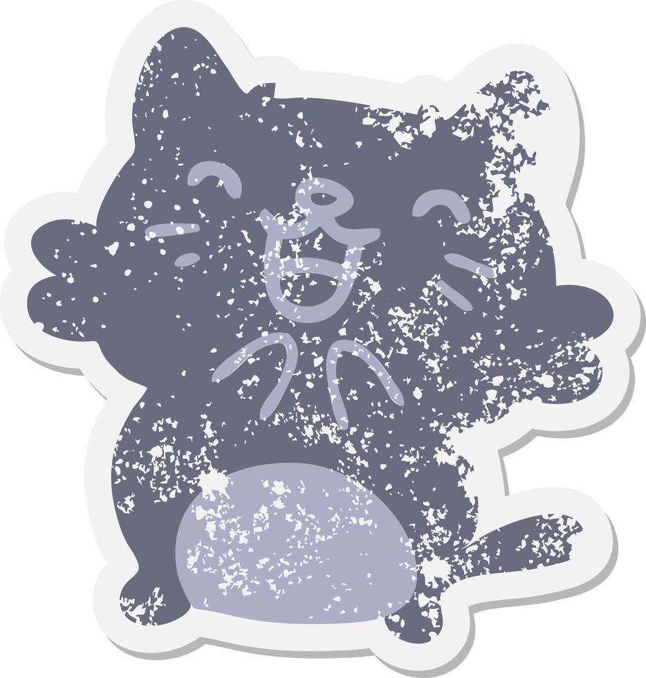 happy cartoon cat drooling grunge sticker vector