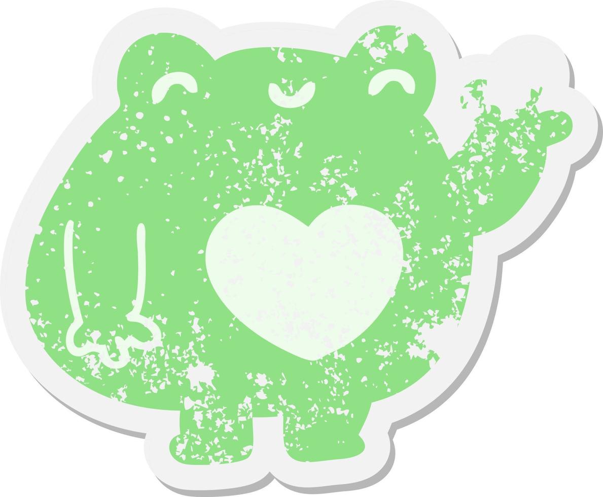 cute waving frog grunge sticker vector