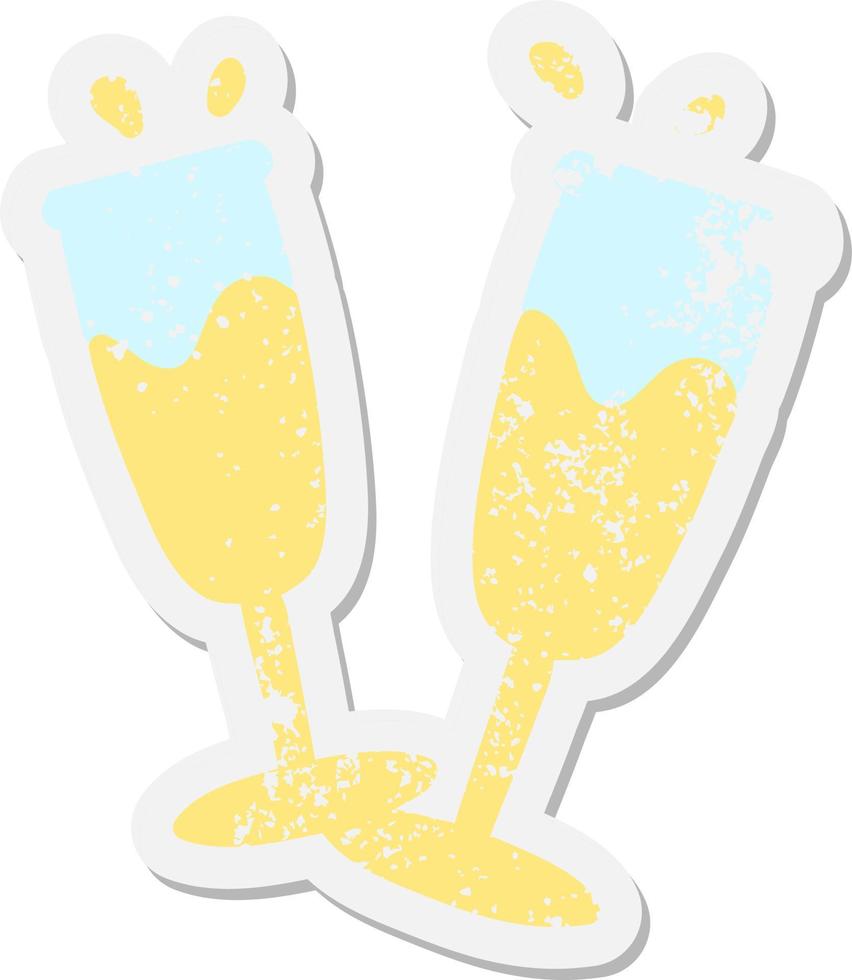 full champagne glasses grunge sticker vector