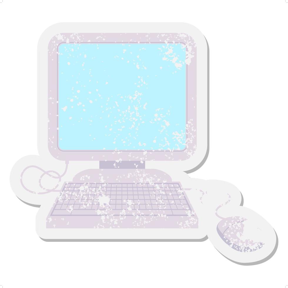 computer with mouse and keyboard grunge sticker vector