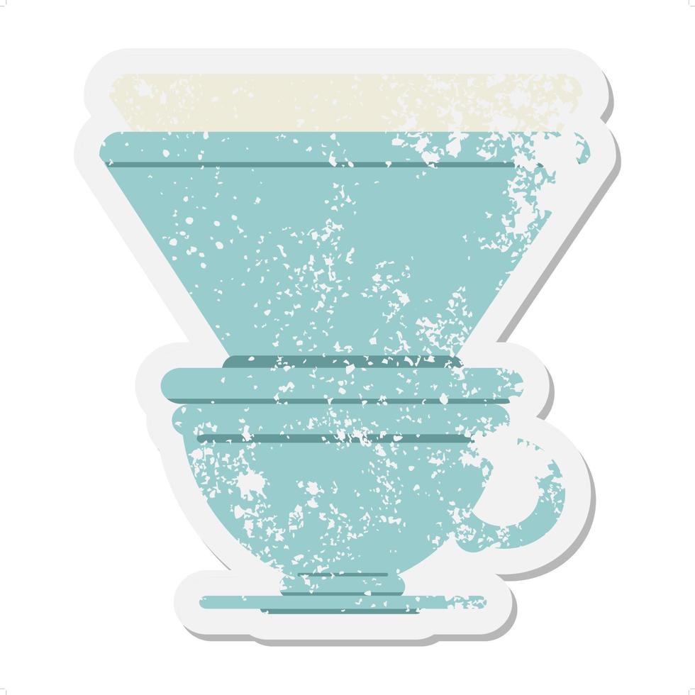 coffee cup with drip filter grunge sticker vector