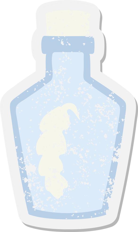 magical feather in bottle grunge sticker vector